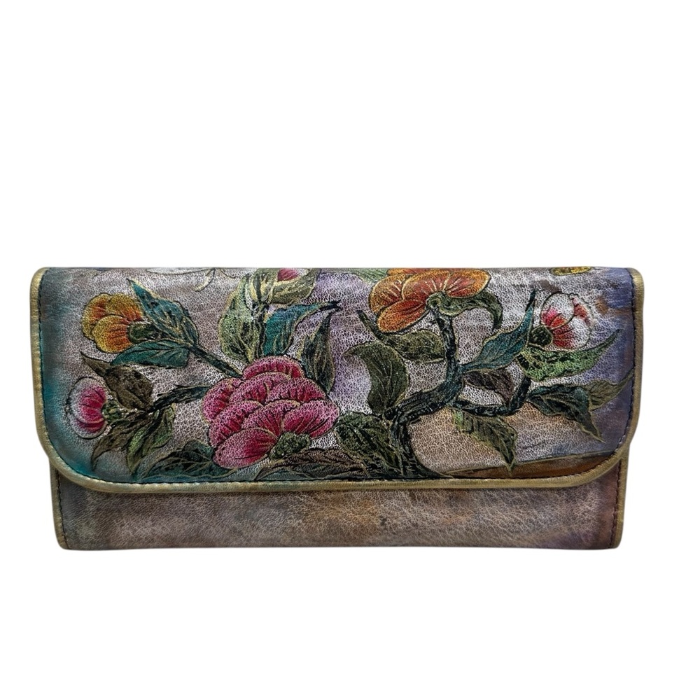 NEW Jane Yoo Vintage Wearable Art Hand Painted Leather Wallet